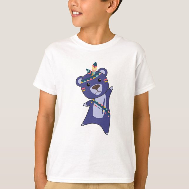 Indian Blue Bear Fashing Teddy Feather T-Shirt (Front)