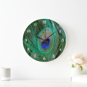 Indian Blue Peacock Feather Large Clock