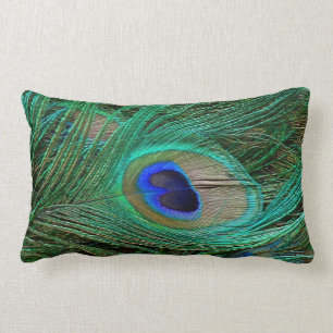 Indian Blue Peacock Feather Lumbar Pillow