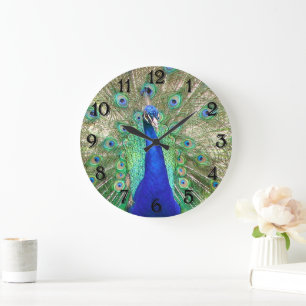 Indian Blue Peacock Large Clock