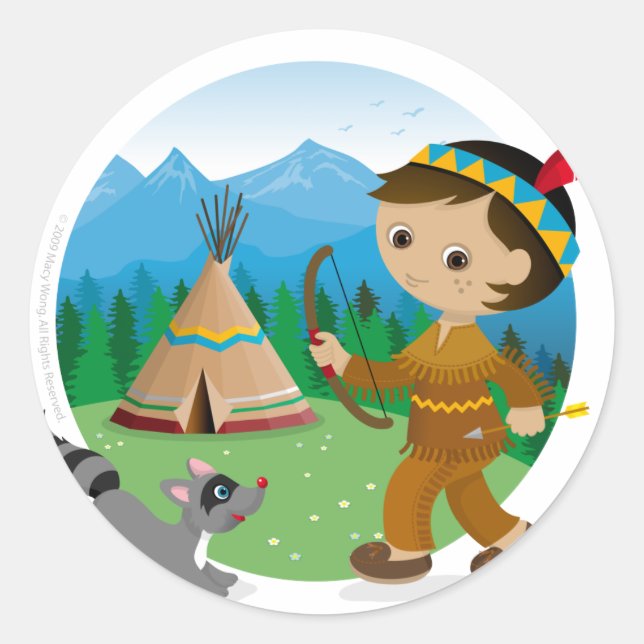 Indian boy classic round sticker (Front)