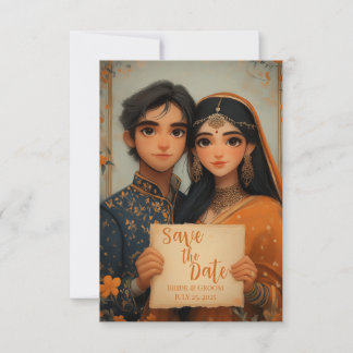 Indian bride and groom save the date