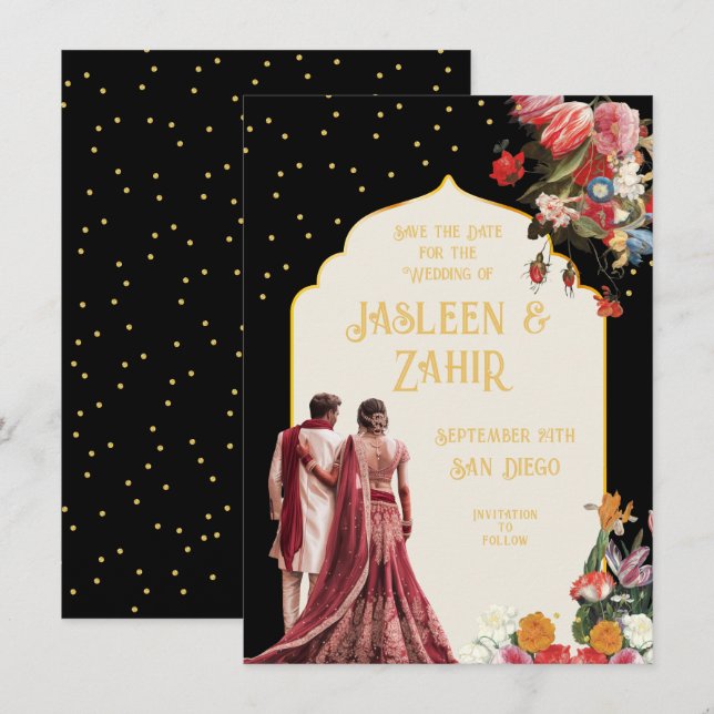 Indian Bride and Groom Save the Date Invitation (Front/Back)