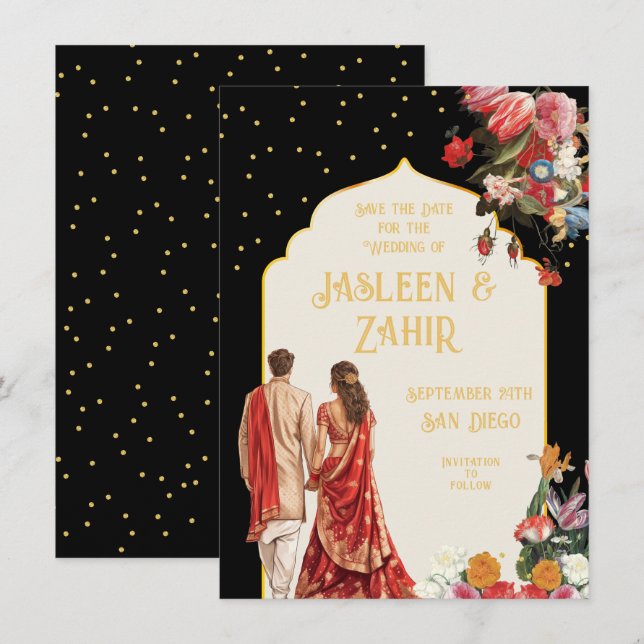 Indian Bride and Groom Save the Date Invitation (Front/Back)