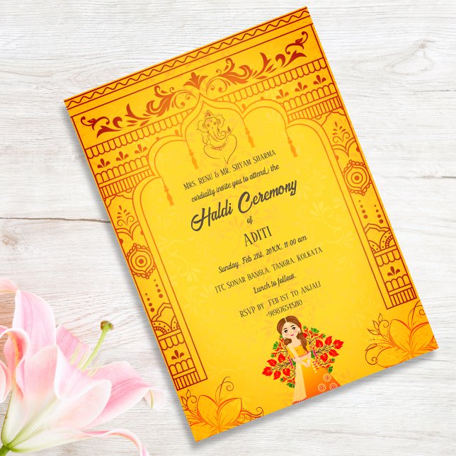Indian Bride Haldi Ceremony Hindu Couple Royal Invitation (Creator Uploaded)