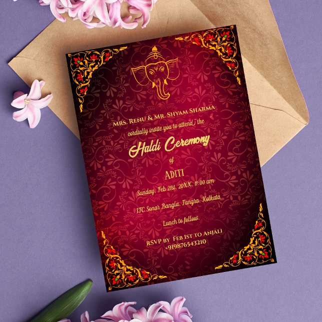 Indian Bride Haldi Ceremony Hindu Couple Royal Invitation (Creator Uploaded)