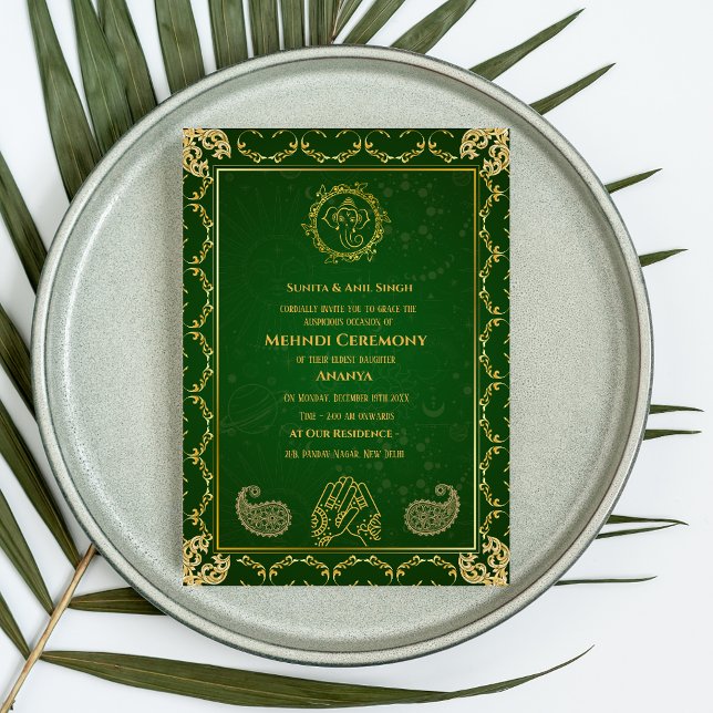 Indian Bride Mehndi Ceremony Golden Design Invitation (Creator Uploaded)