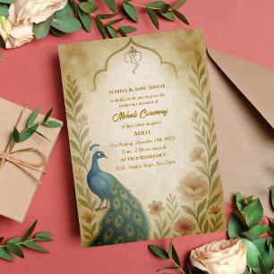 Indian Bride Mehndi Ceremony Peacock Floral Invitation