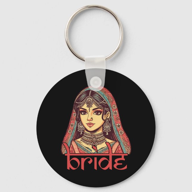 Indian Bride To Be Dulhan Desi Bridal Wedding Bach Keychain (Front)