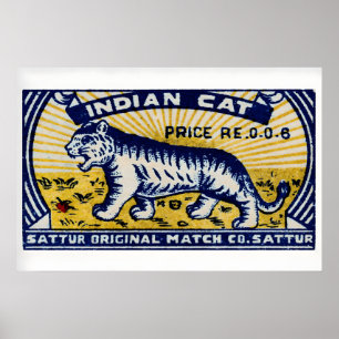 Indian Cat - Vintage Indian Matchbox Label Print 1