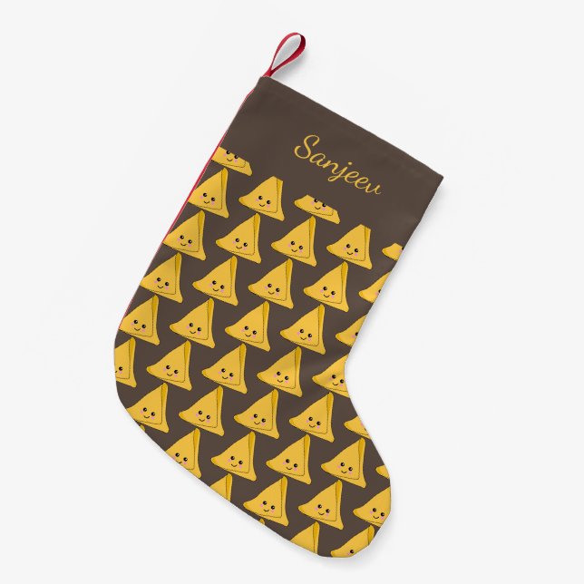 Indian Chef Cook and Asian Food Lover Samosa Small Christmas Stocking (Front (Hanging))