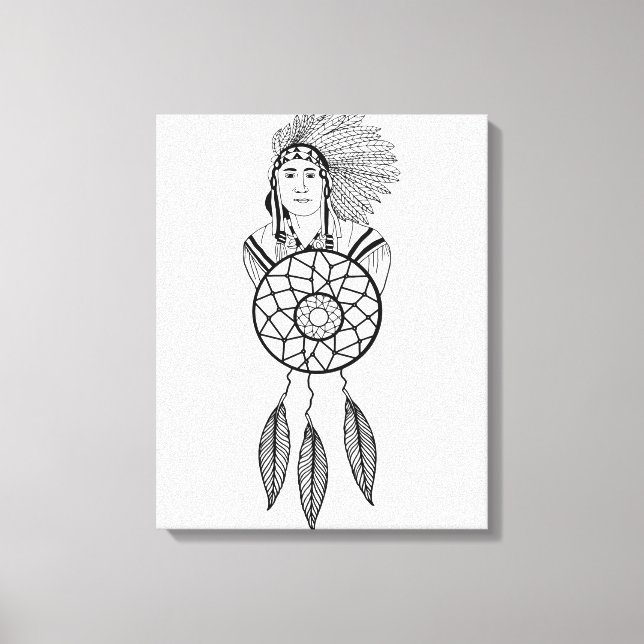 Indian Chief dream Catcher Native American Art  Canvas Print (Front)