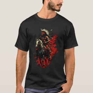Indian Chief Horse Ride Feather Headdress Native A T-Shirt