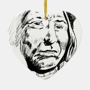 Indian Chief Ink Sketch Motivational Ceramic Ornament