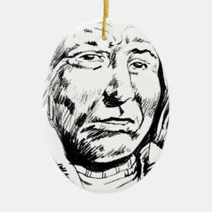 Indian Chief Ink Sketch Motivational Ceramic Ornament