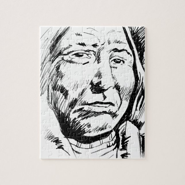 Indian Chief Ink Sketch Motivational Jigsaw Puzzle (Vertical)