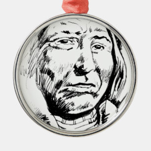 Indian Chief Ink Sketch Motivational Metal Ornament