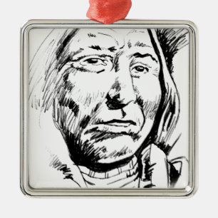 Indian Chief Ink Sketch Motivational Metal Ornament
