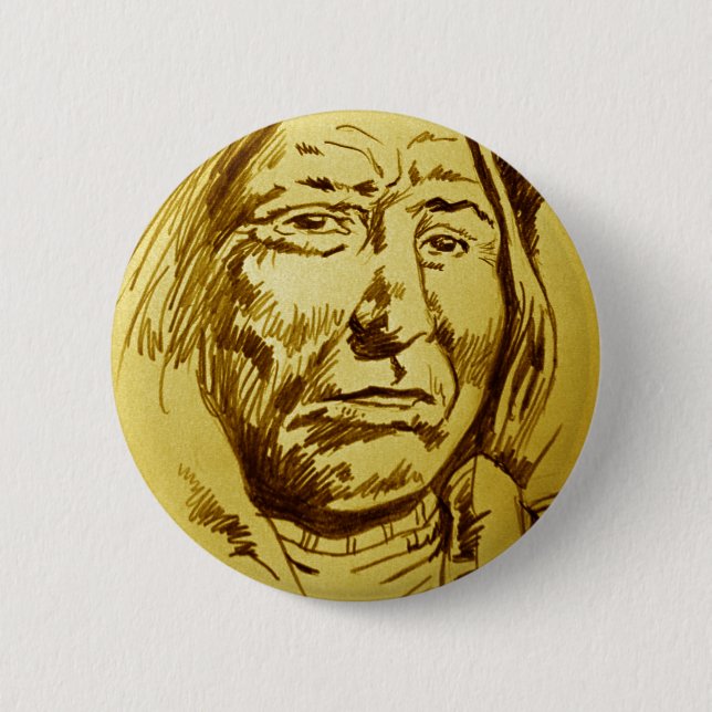 Indian Chief Pencil Sketch 2 Inch Round Button (Front)