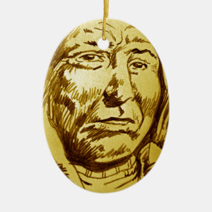 Indian Chief Pencil Sketch Ceramic Ornament