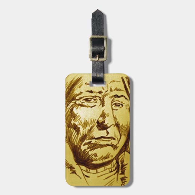 Indian Chief Pencil Sketch Luggage Tag (Front Vertical)