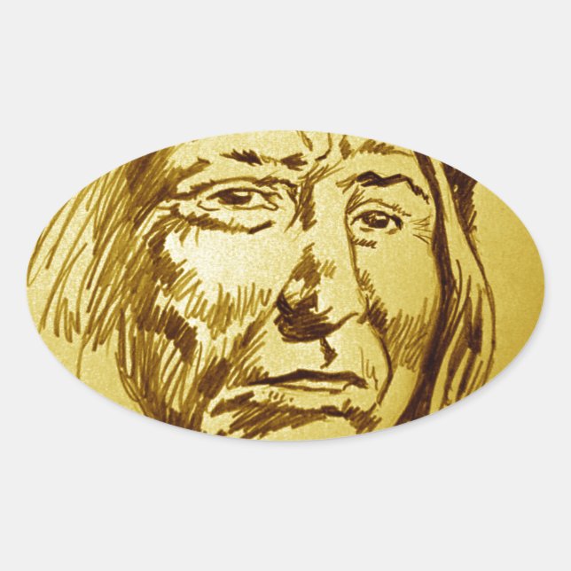 Indian Chief Pencil Sketch Oval Sticker (Front)