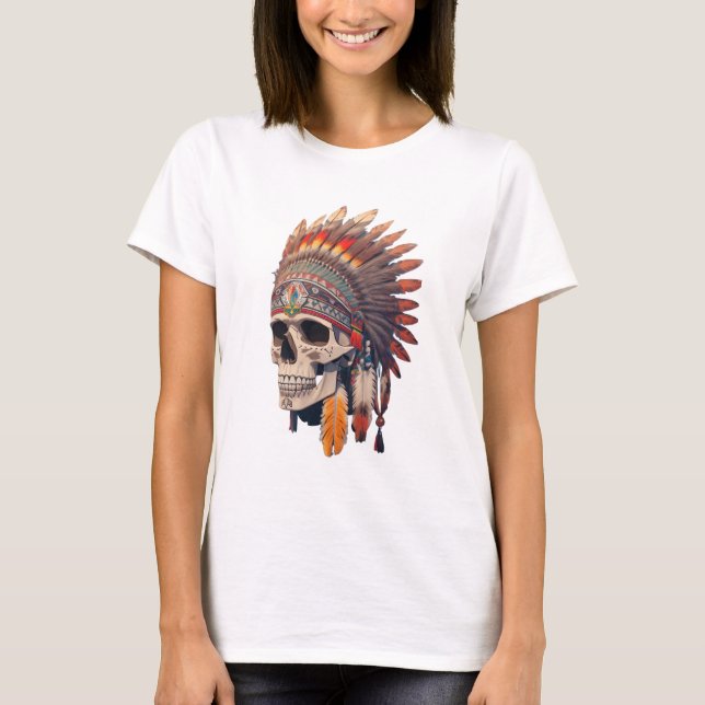 Indian Chief Skull | Native American Skull T-Shirt (Front)