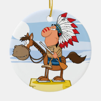 Indian Chief With Gun On Horse Ceramic Ornament