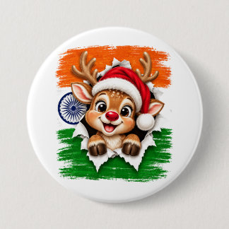 Indian Christmas Reindeer 3 Inch Round Button