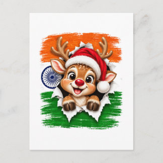 Indian Christmas Reindeer Announcement Postcard