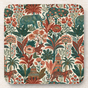 Indian Colonial Garden Elephants Tigers Vintage Coaster