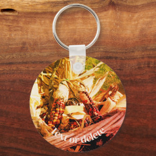 Indian Corn Basket Vintage Personalized Keychain