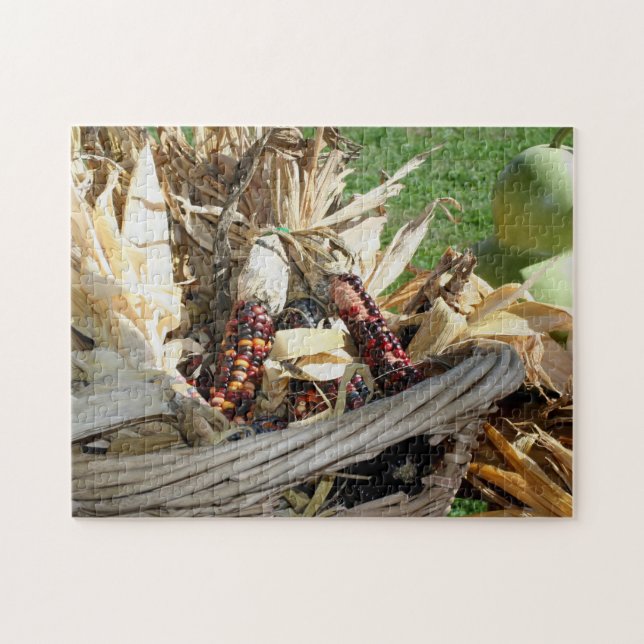 Indian Corn In Wicker Basket Autumn  Jigsaw Puzzle (Horizontal)
