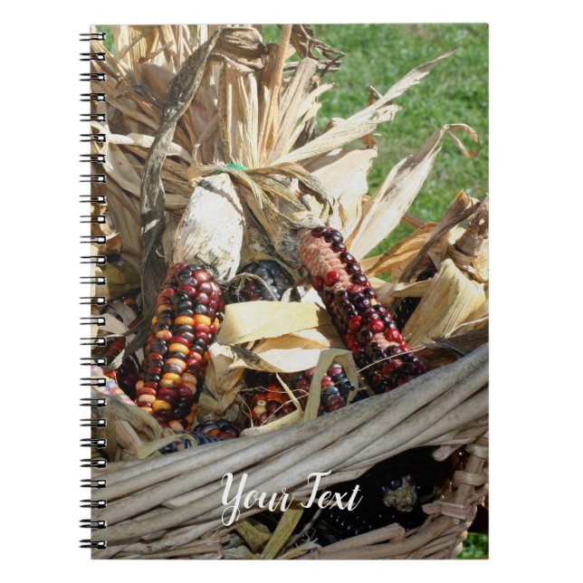 Indian Corn In Wicker Basket Autumn   Notebook (Front)