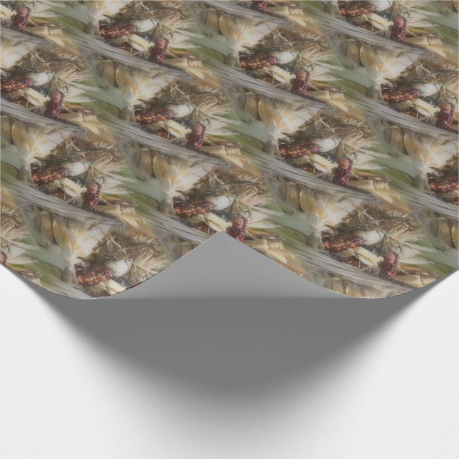 Indian Corn In Wicker Basket Nature Pattern Wrapping Paper (Corner)