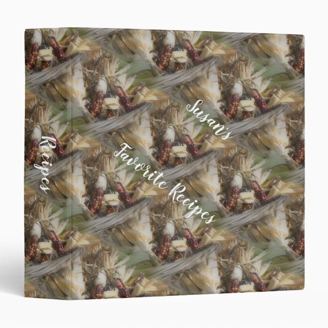 Indian Corn In Wicker Basket Pattern Recipe Binder (Front/Spine)