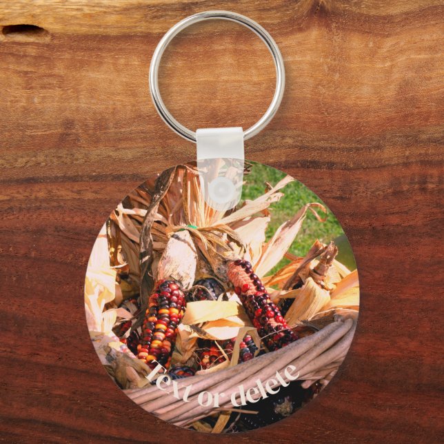 Indian Corn Wicker Basket Personalized  Keychain (Front)