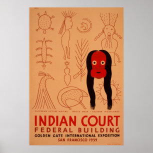 Indian Court Federal Building Vintage WPA Poster