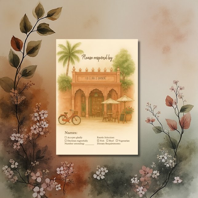 Indian Courtyard Destination wedding Escape RSVP Card (Creator Uploaded)
