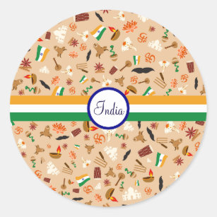 Indian cultural items with flag and text classic round sticker