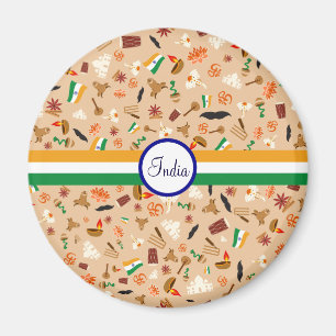 Indian cultural items with flag and text magnet
