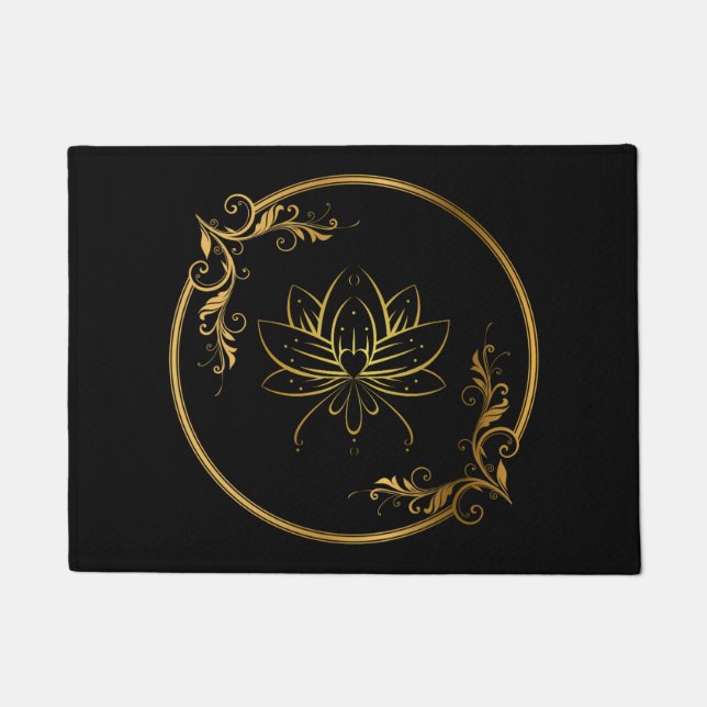Indian Decorative Gold Frame with Lotus Flower Doormat (Front)