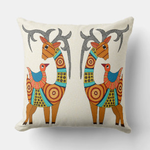 Indian deer and bird throw pillow