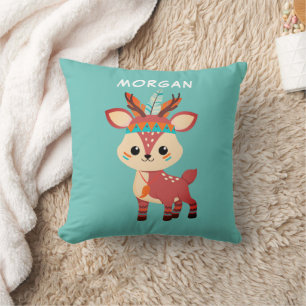 Indian Deer, Name or Message, Teal Throw Pillow