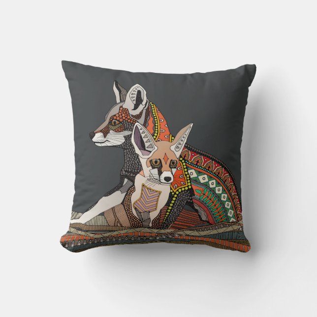 Indian desert foxes ebony throw pillow (Front)