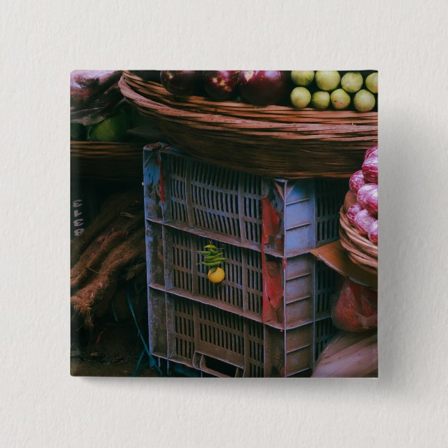 Indian Desi market Nimbu-Mirchi  2 Inch Square Button (Front)