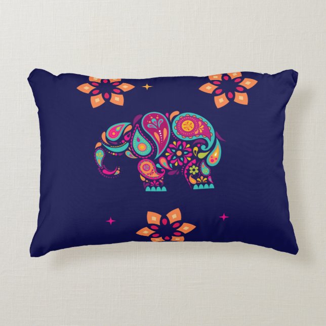 INDIAN DIWALI ELEPHANT COLORFUL DESIGN ACCENT PILLOW (Front)