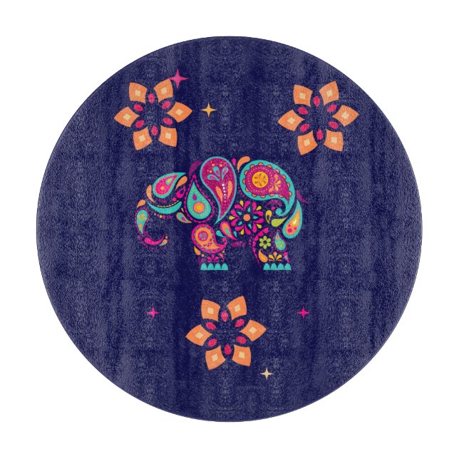 INDIAN DIWALI ELEPHANT COLORFUL DESIGN CUTTING BOARD (Front)