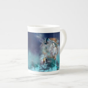 Indian dreamcatcher and ethnic tribal head wolf bone china mug