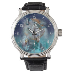 Indian dreamcatcher and ethnic tribal head wolf watch